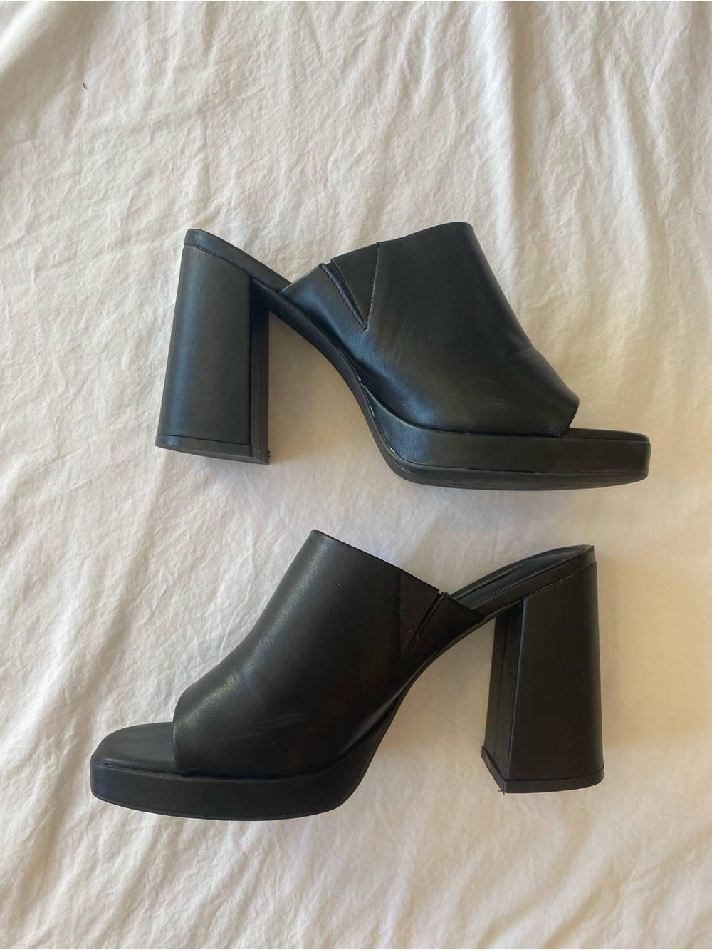 Black Leather Platform Mule Heels